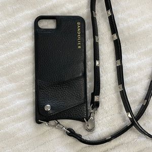 BANDOLIER, Sarah, Leather Phone case with removable strap with silver studs.